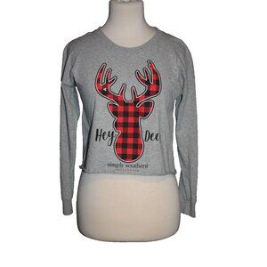 Simply Southern Shirt Women Gray Red "Hey Deer" Long Sleeve Women's Sz Small S